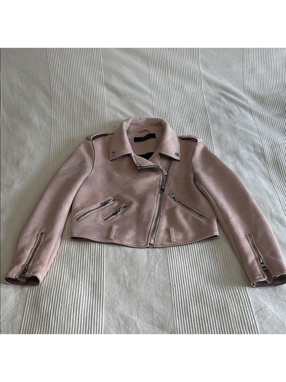 Zara Blush Pink Suede Cropped Moto Jacket Size Medium